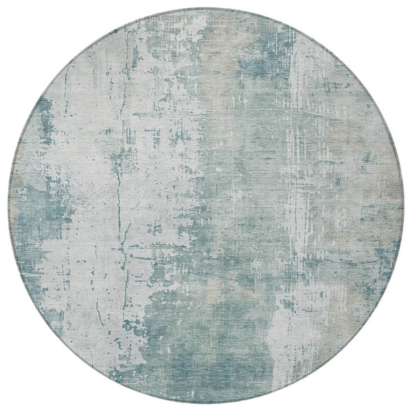 HomeRoots 5' Turquoise and Ivory Abstract Area Rug - Machine Washable, Durable for Indoor and Outdoor Use 8' Round 616204