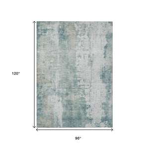 HomeRoots 5' Turquoise and Ivory Abstract Area Rug - Machine Washable, Durable for Indoor and Outdoor Use 8' X 10' 616205