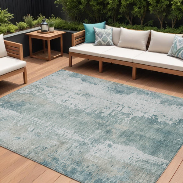 HomeRoots 9' X 12' Contemporary Turquoise & Ivory Abstract Area Rug - Durable, Washable for Indoor/Outdoor Use 616206