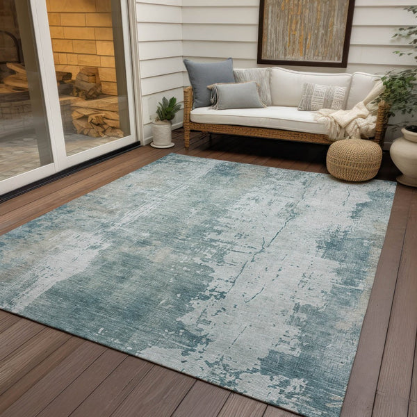 HomeRoots 9' X 12' Contemporary Turquoise & Ivory Abstract Area Rug - Durable, Washable for Indoor/Outdoor Use 616206