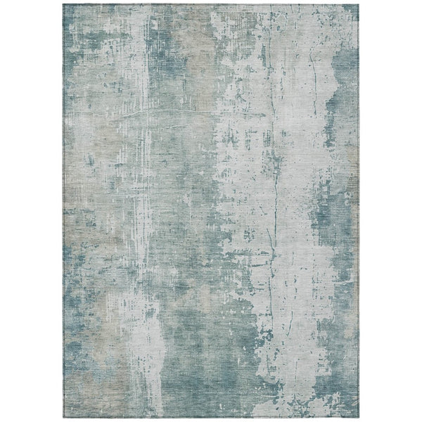 HomeRoots 9' X 12' Contemporary Turquoise & Ivory Abstract Area Rug - Durable, Washable for Indoor/Outdoor Use 616206