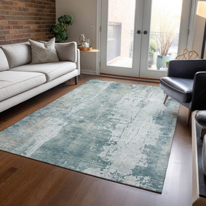 HomeRoots 9' X 12' Contemporary Turquoise & Ivory Abstract Area Rug - Durable, Washable for Indoor/Outdoor Use 616206