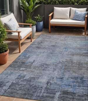 HomeRoots 5' Gray and Blue Abstract Washable Area Rug - Versatile Indoor/Outdoor Design for Modern Spaces 5' X 8' 616233