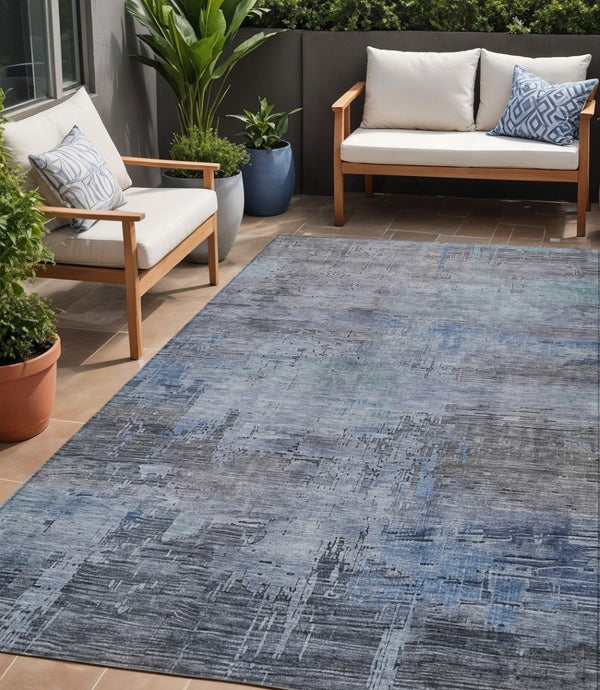 HomeRoots 5' Gray and Blue Abstract Washable Area Rug - Versatile Indoor/Outdoor Design for Modern Spaces 5' X 8' 616233