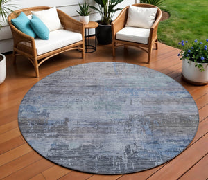 HomeRoots 5' Gray and Blue Abstract Washable Area Rug - Versatile Indoor/Outdoor Design for Modern Spaces 8' Round 616234