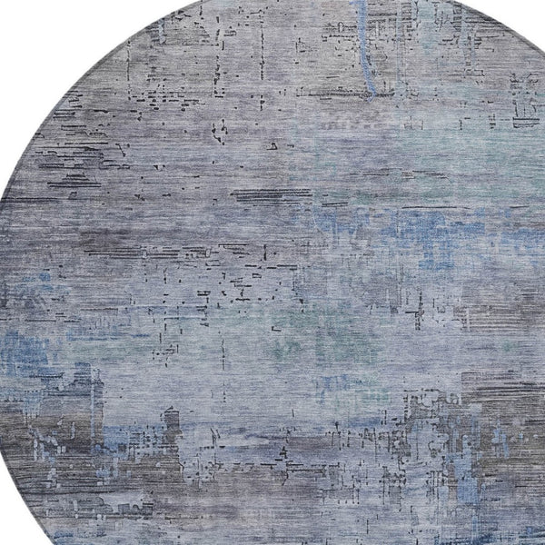 HomeRoots 5' Gray and Blue Abstract Washable Area Rug - Versatile Indoor/Outdoor Design for Modern Spaces 8' Round 616234