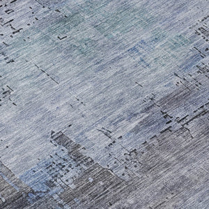 HomeRoots 5' Gray and Blue Abstract Washable Area Rug - Versatile Indoor/Outdoor Design for Modern Spaces 8' Round 616234