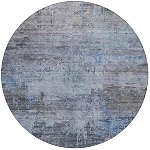 HomeRoots 5' Gray and Blue Abstract Washable Area Rug - Versatile Indoor/Outdoor Design for Modern Spaces 8' Round 616234