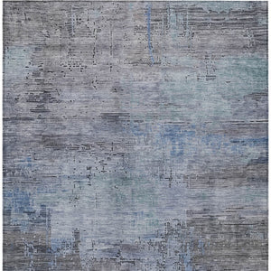 HomeRoots 5' Gray and Blue Abstract Washable Area Rug - Versatile Indoor/Outdoor Design for Modern Spaces 8' X 10' 616235
