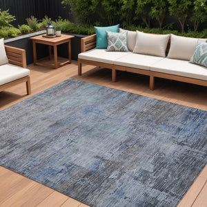 HomeRoots 5' Gray and Blue Abstract Washable Area Rug - Versatile Indoor/Outdoor Design for Modern Spaces 8' X 10' 616235