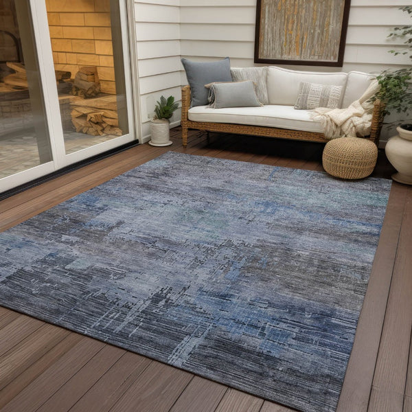 HomeRoots 5' Gray and Blue Abstract Washable Area Rug - Versatile Indoor/Outdoor Design for Modern Spaces 8' X 10' 616235