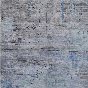 HomeRoots 5' Gray and Blue Abstract Washable Area Rug - Versatile Indoor/Outdoor Design for Modern Spaces 8' X 10' 616235