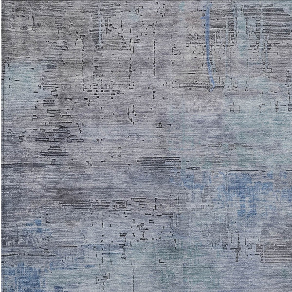 HomeRoots 5' Gray and Blue Abstract Washable Area Rug - Versatile Indoor/Outdoor Design for Modern Spaces 8' X 10' 616235