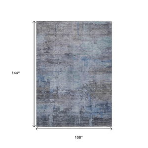 HomeRoots 5' Gray and Blue Abstract Washable Area Rug - Versatile Indoor/Outdoor Design for Modern Spaces 9' X 12' 616236