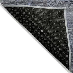 HomeRoots 5' Gray and Blue Abstract Washable Area Rug - Versatile Indoor/Outdoor Design for Modern Spaces 9' X 12' 616236