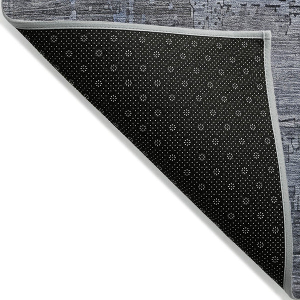 HomeRoots 5' Gray and Blue Abstract Washable Area Rug - Versatile Indoor/Outdoor Design for Modern Spaces 9' X 12' 616236