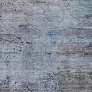 HomeRoots 5' Gray and Blue Abstract Washable Area Rug - Versatile Indoor/Outdoor Design for Modern Spaces 9' X 12' 616236