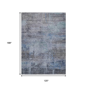 HomeRoots 5' Gray and Blue Abstract Washable Area Rug - Versatile Indoor/Outdoor Design for Modern Spaces 10' X 14' 616237