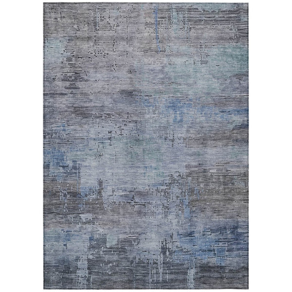 HomeRoots 5' Gray and Blue Abstract Washable Area Rug - Versatile Indoor/Outdoor Design for Modern Spaces 10' X 14' 616237