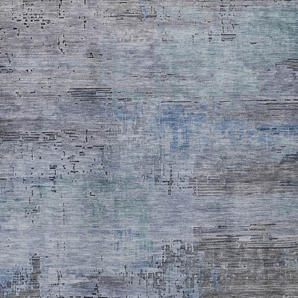 HomeRoots 5' Gray and Blue Abstract Washable Area Rug - Versatile Indoor/Outdoor Design for Modern Spaces 10' X 14' 616237
