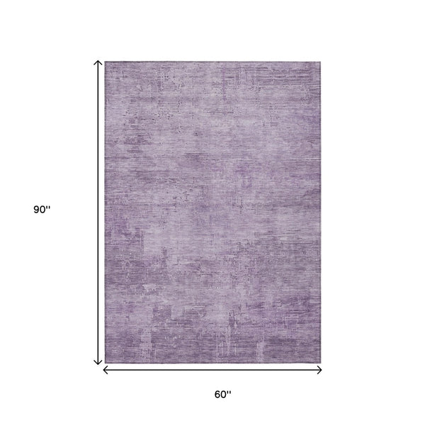 HomeRoots 5' Modern Lavender and Plum Abstract Rug - Durable, Washable Indoor/Outdoor Comfort for Any Space 5' X 8' 616239