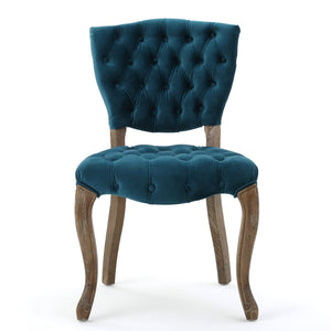 English Elm Christopher Knight Home® - KD Oakdale Tufted Dining Chair Set of 2 with Carved Weathered Wood Legs, Plush Upholstery & Traditional Charm Teal 61624.00DT
