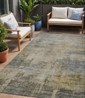HomeRoots 5' Elegant Pewter & Wheat Abstract Area Rug - Washable, Durable, Perfect for Indoor/Outdoor Use 5' X 8' 616245