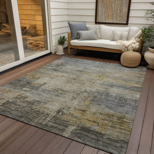 HomeRoots 5' Elegant Pewter & Wheat Abstract Area Rug - Washable, Durable, Perfect for Indoor/Outdoor Use 5' X 8' 616245