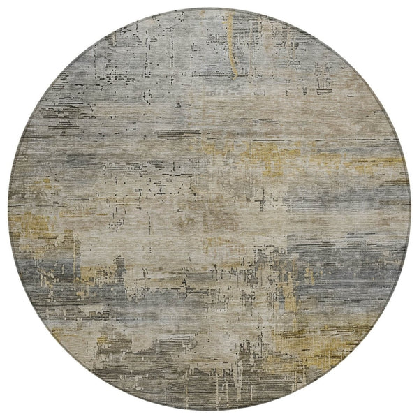 HomeRoots 5' Elegant Pewter & Wheat Abstract Area Rug - Washable, Durable, Perfect for Indoor/Outdoor Use 8' Round 616246
