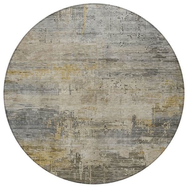 HomeRoots 5' Elegant Pewter & Wheat Abstract Area Rug - Washable, Durable, Perfect for Indoor/Outdoor Use 8' Round 616246