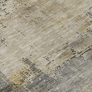 HomeRoots 5' Elegant Pewter & Wheat Abstract Area Rug - Washable, Durable, Perfect for Indoor/Outdoor Use 8' Round 616246