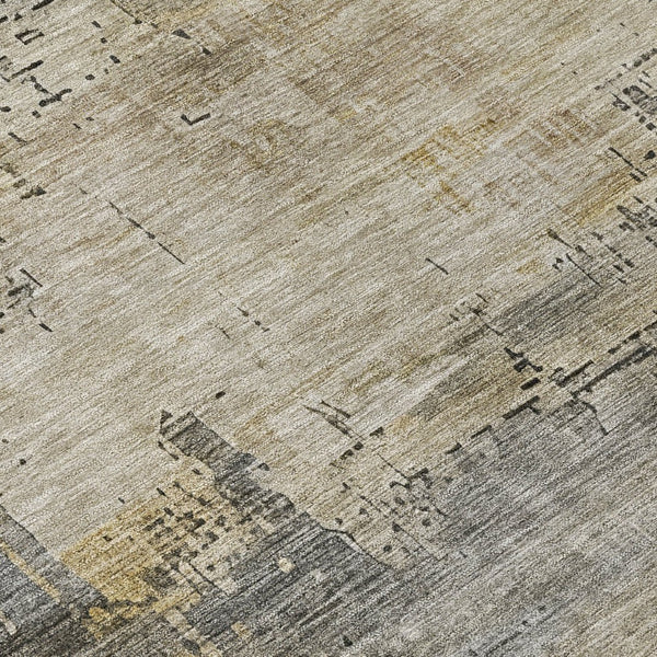 HomeRoots 5' Elegant Pewter & Wheat Abstract Area Rug - Washable, Durable, Perfect for Indoor/Outdoor Use 8' Round 616246