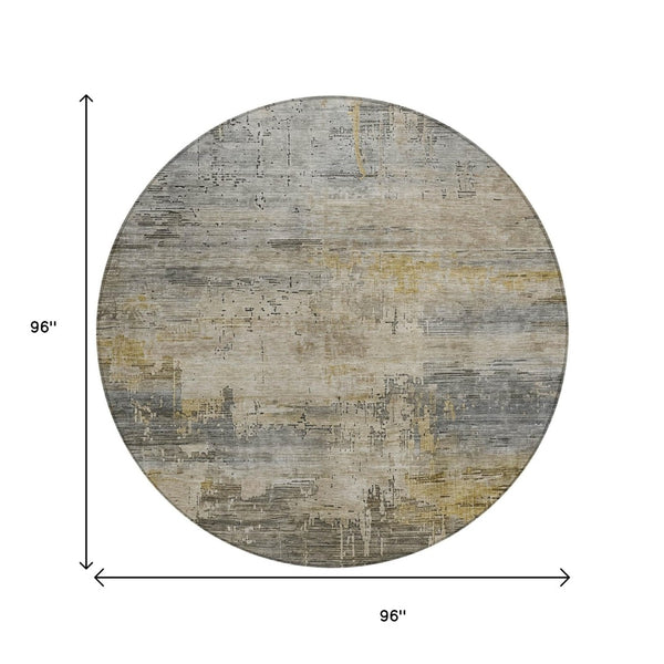 HomeRoots 5' Elegant Pewter & Wheat Abstract Area Rug - Washable, Durable, Perfect for Indoor/Outdoor Use 8' Round 616246