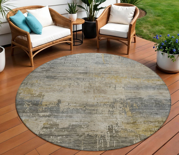 HomeRoots 5' Elegant Pewter & Wheat Abstract Area Rug - Washable, Durable, Perfect for Indoor/Outdoor Use 8' Round 616246