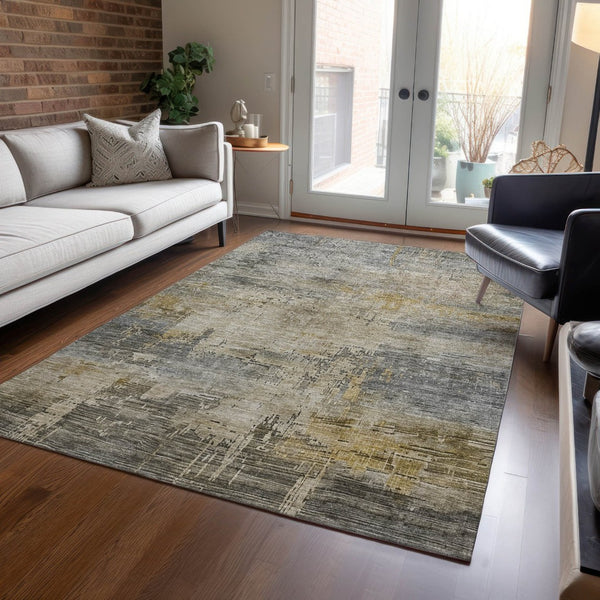 HomeRoots 5' Elegant Pewter & Wheat Abstract Area Rug - Washable, Durable, Perfect for Indoor/Outdoor Use 8' X 10' 616247