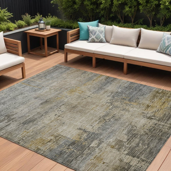 HomeRoots 5' Elegant Pewter & Wheat Abstract Area Rug - Washable, Durable, Perfect for Indoor/Outdoor Use 9' X 12' 616248