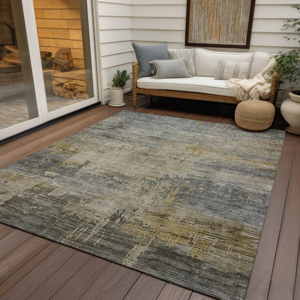 HomeRoots 5' Elegant Pewter & Wheat Abstract Area Rug - Washable, Durable, Perfect for Indoor/Outdoor Use 9' X 12' 616248