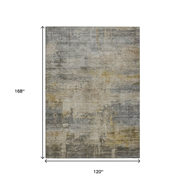 HomeRoots 5' Elegant Pewter & Wheat Abstract Area Rug - Washable, Durable, Perfect for Indoor/Outdoor Use 10' X 14' 616249
