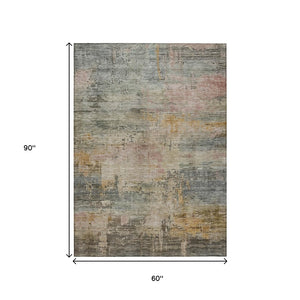 HomeRoots 5' Abstract Sage and Beige Washable Area Rug - Durable, Stylish, Perfect for Indoor and Outdoor Spaces 5' X 8' 616251