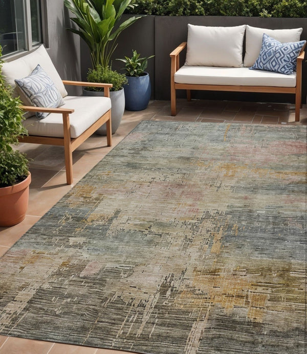 HomeRoots 5' Abstract Sage and Beige Washable Area Rug - Durable, Stylish, Perfect for Indoor and Outdoor Spaces 5' X 8' 616251