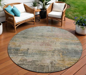 HomeRoots 5' Abstract Sage and Beige Washable Area Rug - Durable, Stylish, Perfect for Indoor and Outdoor Spaces 8' Round 616252