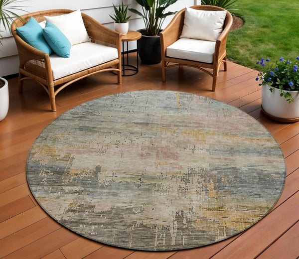 HomeRoots 5' Abstract Sage and Beige Washable Area Rug - Durable, Stylish, Perfect for Indoor and Outdoor Spaces 8' Round 616252