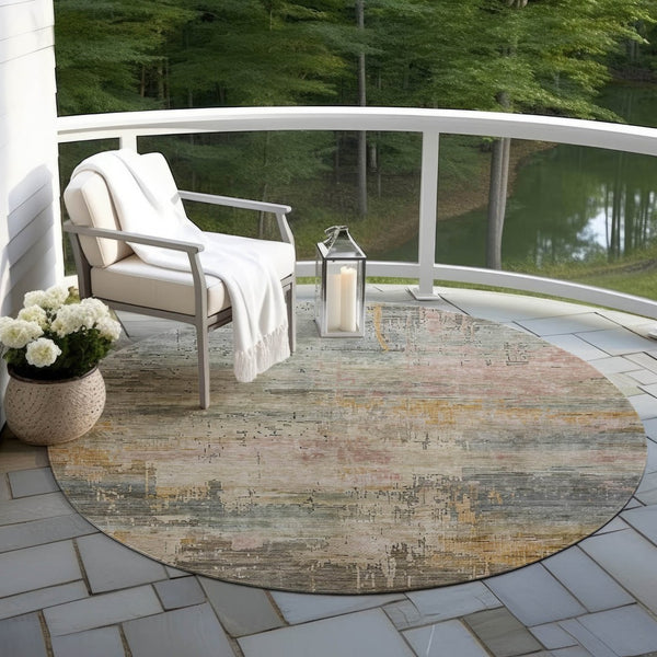 HomeRoots 5' Abstract Sage and Beige Washable Area Rug - Durable, Stylish, Perfect for Indoor and Outdoor Spaces 8' Round 616252