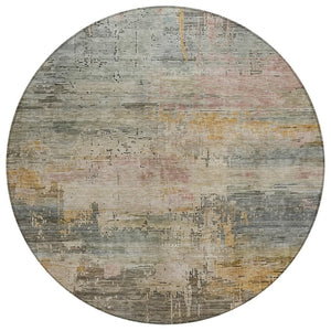 HomeRoots 5' Abstract Sage and Beige Washable Area Rug - Durable, Stylish, Perfect for Indoor and Outdoor Spaces 8' Round 616252