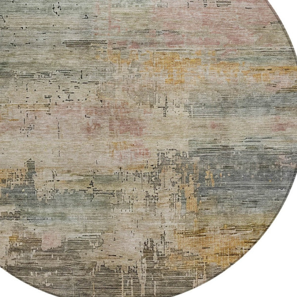 HomeRoots 5' Abstract Sage and Beige Washable Area Rug - Durable, Stylish, Perfect for Indoor and Outdoor Spaces 8' Round 616252