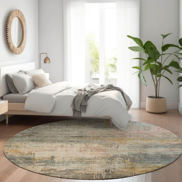 HomeRoots 5' Abstract Sage and Beige Washable Area Rug - Durable, Stylish, Perfect for Indoor and Outdoor Spaces 8' Round 616252