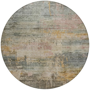 HomeRoots 5' Abstract Sage and Beige Washable Area Rug - Durable, Stylish, Perfect for Indoor and Outdoor Spaces 8' Round 616252