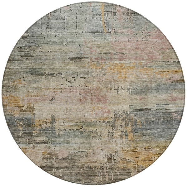 HomeRoots 5' Abstract Sage and Beige Washable Area Rug - Durable, Stylish, Perfect for Indoor and Outdoor Spaces 8' Round 616252