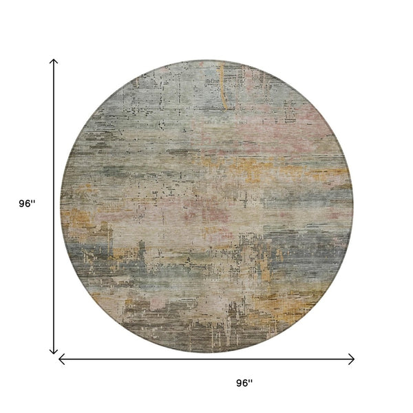 HomeRoots 5' Abstract Sage and Beige Washable Area Rug - Durable, Stylish, Perfect for Indoor and Outdoor Spaces 8' Round 616252