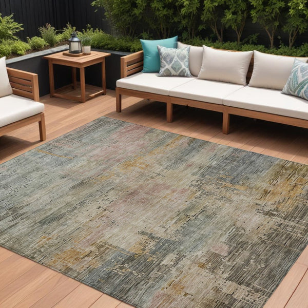HomeRoots 5' Abstract Sage and Beige Washable Area Rug - Durable, Stylish, Perfect for Indoor and Outdoor Spaces 10' X 14' 616255